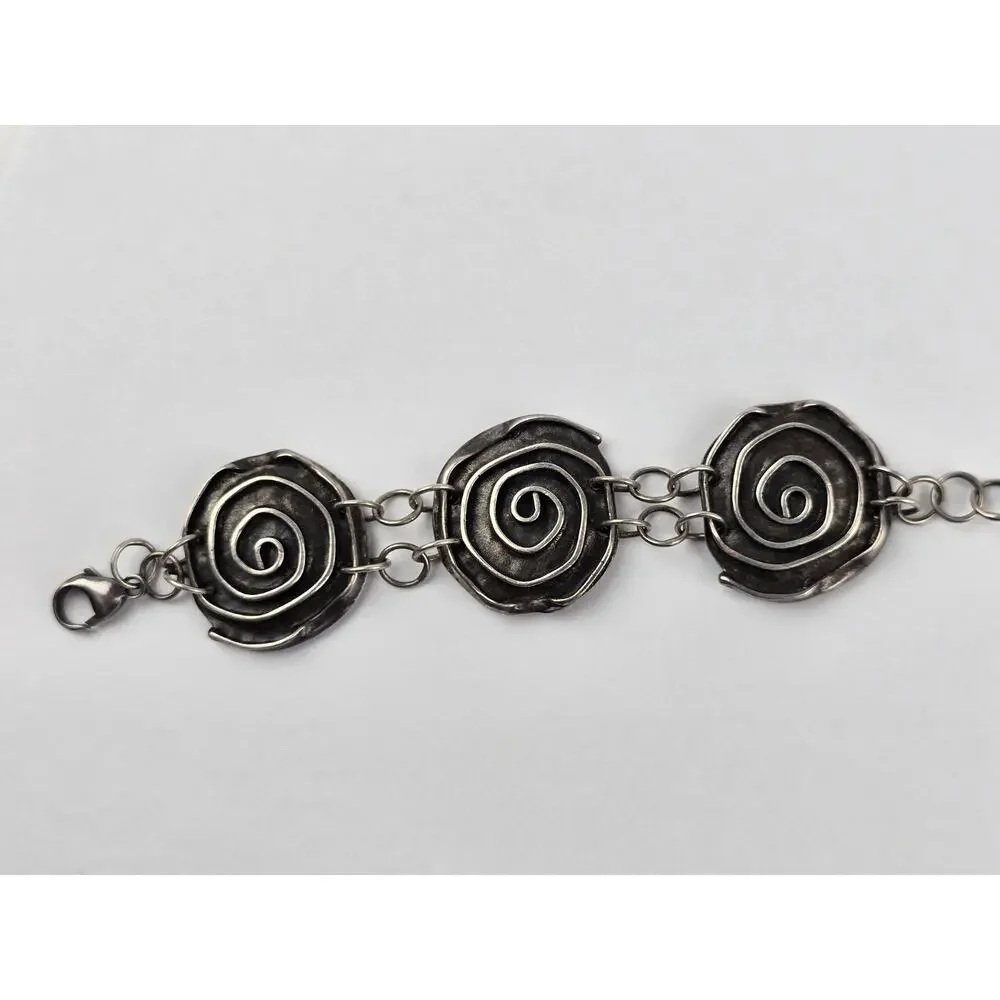 Sherry Tinsman sterling silver spiral discs bracelet 8.5